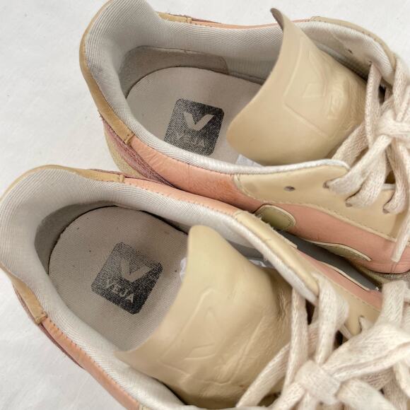 Veja V-10 Multico Nude Colorblock Sneakers Suede Leather Pink Blue Cream Size 8 - Picture 8 of 16
